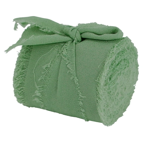 ZFSBZBS 5 Yards/Roll Handmade Frayed Edges Boho Ribbon for Bouquets Wrapping Crafts Decorate Lace 3.8cm for Wedding Invitations Decorations DIY Craft Bridal Bouquets Green