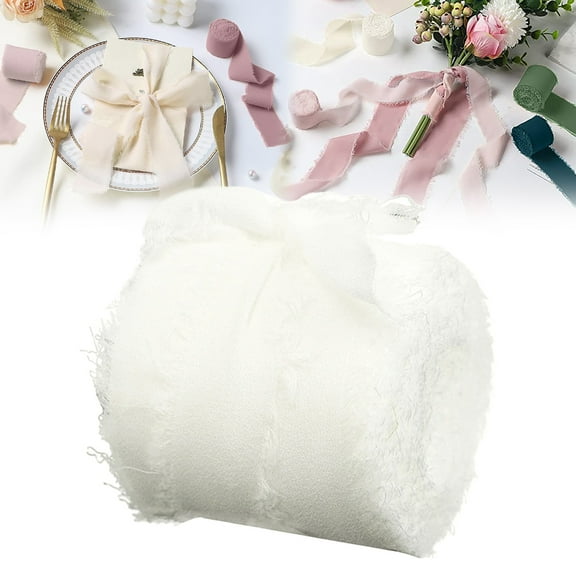 ZFSBZBS 5 Yards/Roll Handmade Fringe Chiffon Silk Ribbons for Bouquets Wrapping Crafts Decorate Lace 3.8cm for Wedding Invitations Bouquets Wrapping Decorations White