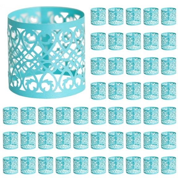 ZFSBZBS 50 Pcs Napkin Rings Laser Cut Premium Paper Napkin Holder for Wedding Party Christmas Dinner Serviette Table Restaurant Celebration (Blue)