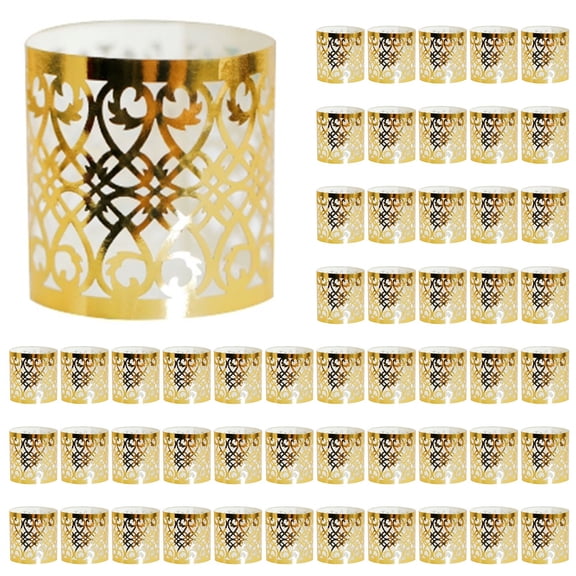 ZFSBZBS 50 Pcs Napkin Rings Laser Cut Premium Paper Napkin Holder for Wedding Party Christmas Dinner Serviette Table Restaurant Celebration (Gold)