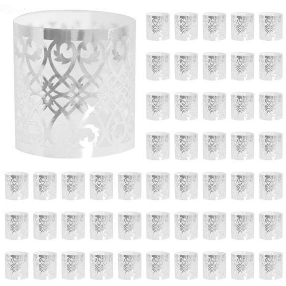 ZFSBZBS 50 Pcs Napkin Rings Laser Cut Premium Paper Napkin Holder for Wedding Party Christmas Dinner Serviette Table Restaurant Celebration (Silver)