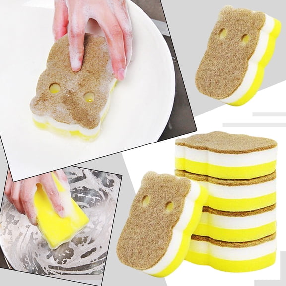 ZFSBZBS 5Pcs Functional Scrub Sponges, Dad Mom Daily Scrub Sponge Cute Animal Smile Happy Household Cleaning Pads, Scratch Free, Firm in Cold and Soft in Warm