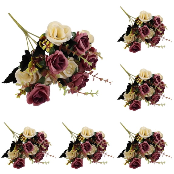 ZFSBZBS 6 Bunches 12 Head Artificial Roses Small Silk Flowers,13 Inches,Table Decoration Realistic Bouquet Arrangement Boho Faux Flowers for Wedding Brown