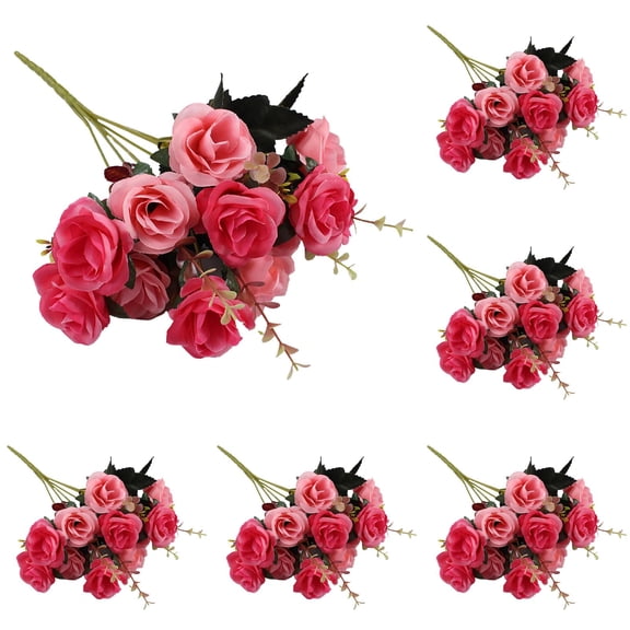 ZFSBZBS 6 Bunches 12 Head Artificial Roses Small Silk Flowers,13 Inches,Table Decoration Realistic Bouquet Arrangement Boho Faux Flowers for Wedding Hot Pink