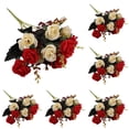 thumbnail image 1 of ZFSBZBS 6 Bunches 12 Head Artificial Roses Small Silk Flowers,13 Inches,Table Decoration Realistic Bouquet Arrangement Boho Faux Flowers for Wedding Red, 1 of 9