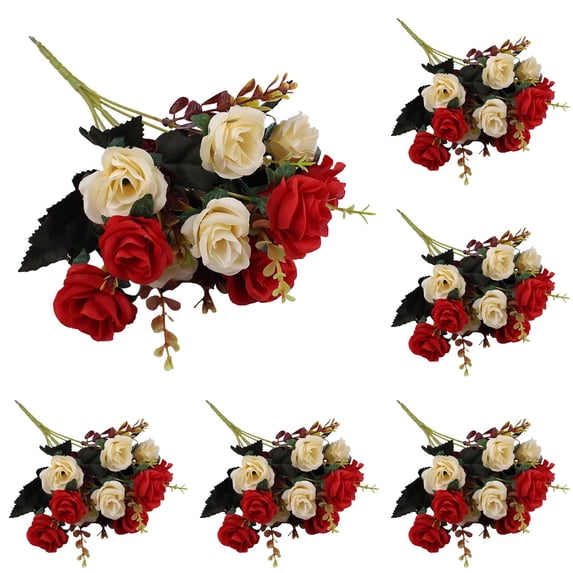 ZFSBZBS 6 Bunches 12 Head Artificial Roses Small Silk Flowers,13 Inches,Table Decoration Realistic Bouquet Arrangement Boho Faux Flowers for Wedding Red