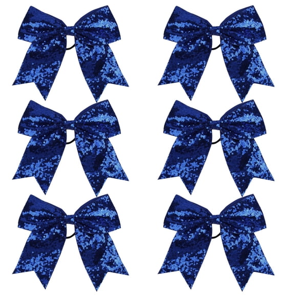 ZFSBZBS 6 Pack Metallic Sequin and Holographic 8 Inch Cheer Bow Cheerleader Cheerleading Jumbo Cheer Bow Hair Tie for Teen Girls Softball Cheerleader Sports,Blue*6