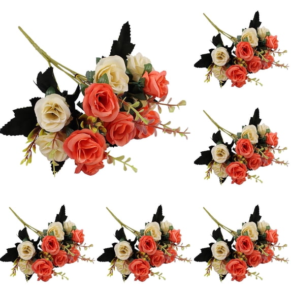 ZFSBZBS 6Pcs 12 Head Artificial Flowers, Artificial Peony Small Silk Flowers Fake Peonies Bouquet Rose Flower Arrangement Table Centerpiece for Dining Party Home Decoration Orange