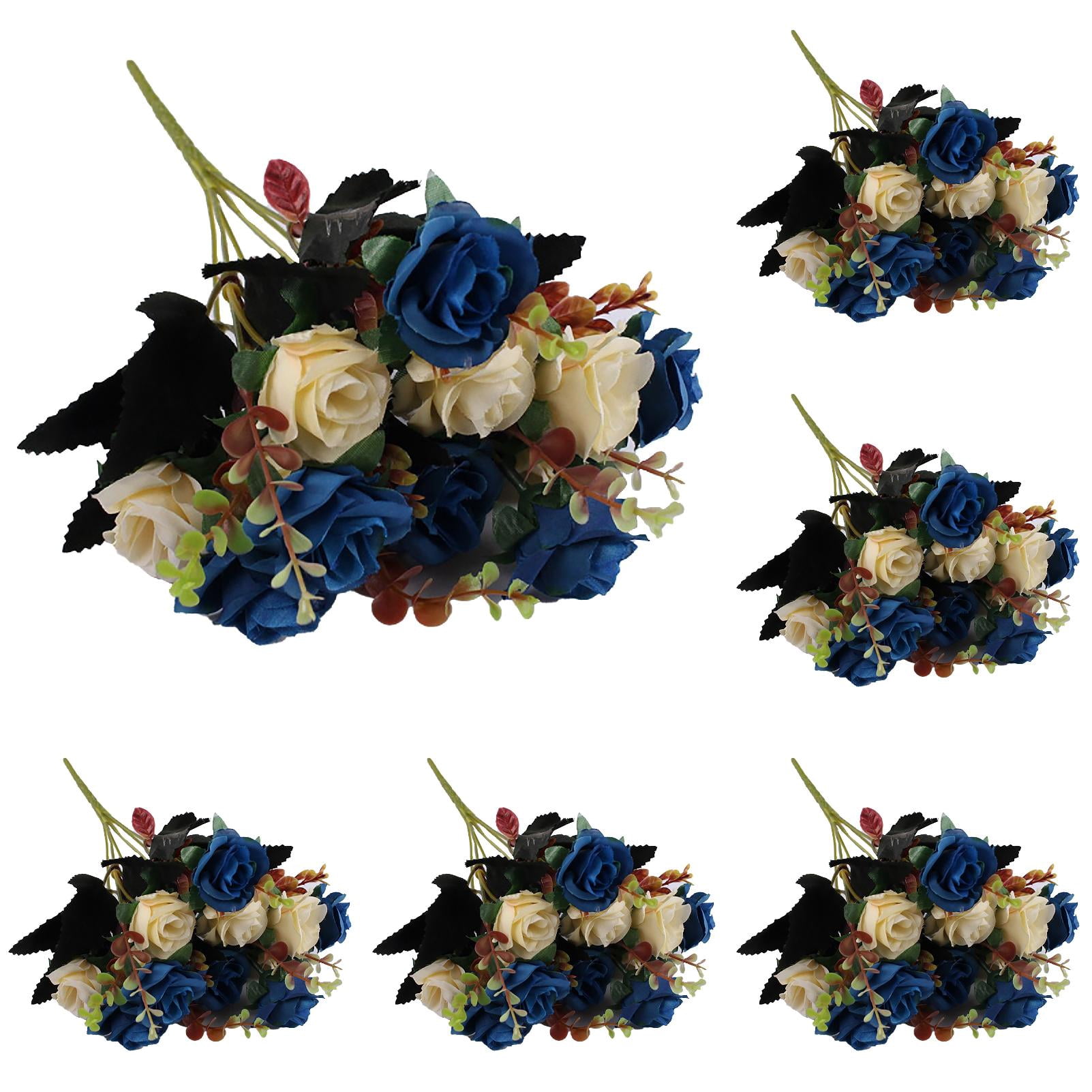 ZFSBZBS 6Pcs 12 Head Artificial Flowers, Artificial Peony Small Silk Flowers Fake Peonies Bouquet Rose Flower Arrangement Table Centerpiece for Dining Party Home Decoration Blue