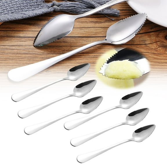 ZFSBZBS 6Pcs Grapefruit Spoon Stainless Steel Fruit Spoon,Serrated Edge Ice Cream Scrape Cut Spoons For Fruit Dessert Cheese Vegetables Kitchen Tool with Non-stick Plating