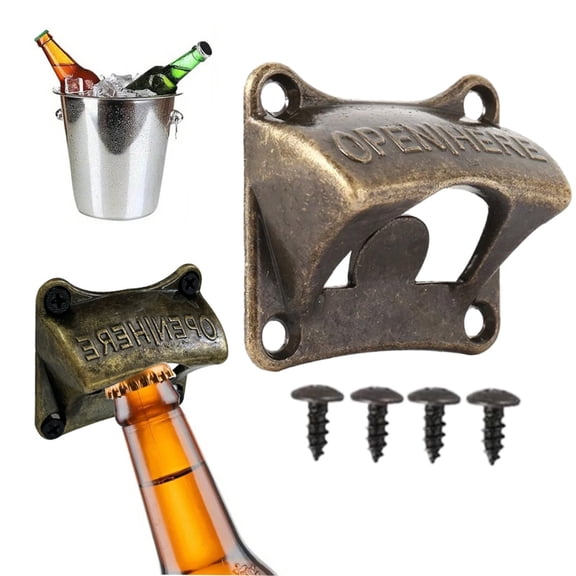 ZFSBZBS Antique Square Bottle Opener Wall Mounted Copper Beer Soda Cap Opener Post Mounted for Cooler Table,Brown