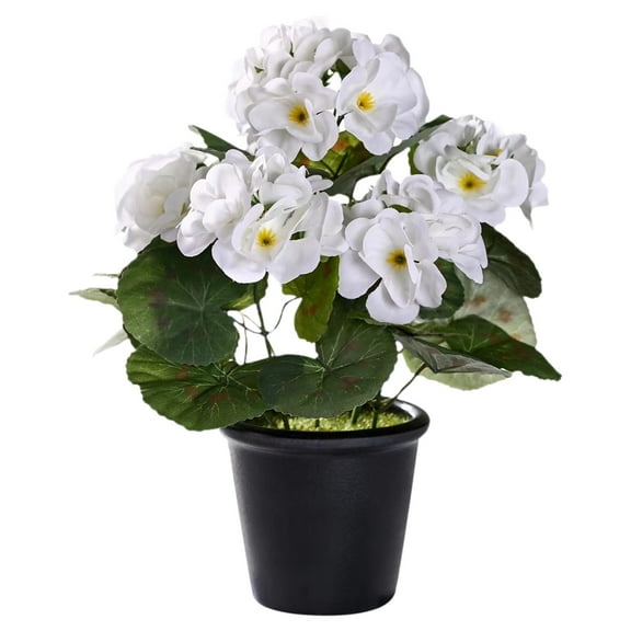 ZFSBZBS Artificial Geraniums Flowers for Outdoors Spring Summer Decoration, Artificial Silk Geranium Flowers in Pots for Indoor Bathroom, Office Desk, Table, Shelf, Outdoor Decor White