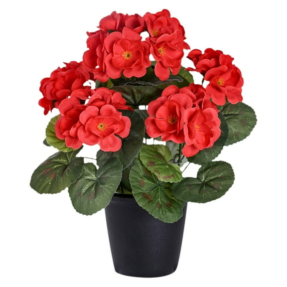 ZFSBZBS Artificial Geraniums Flowers for Outdoors Spring Summer Decoration, Artificial Silk Geranium Flowers in Pots for Indoor Bathroom, Office Desk, Table, Shelf, Outdoor Decor Red