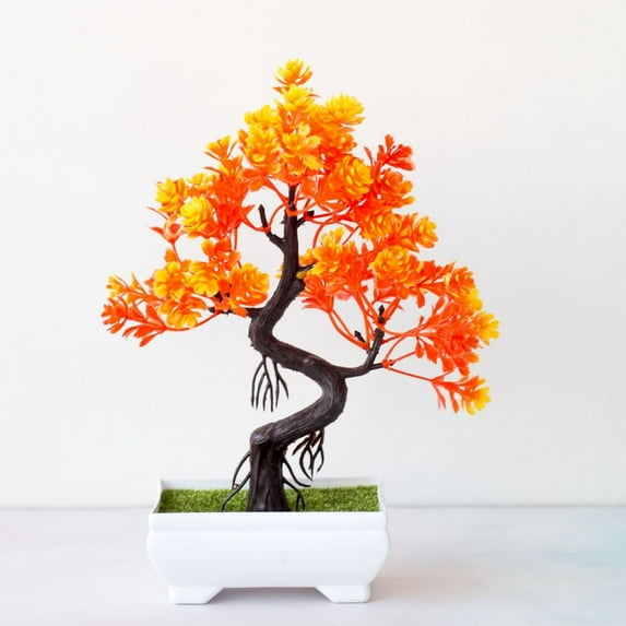ZFSBZBS Artificial Plastic Plants Bonsai Trees Plants Greenery Desktop Display Fake Plant Potted Garden Balcony Ornaments Orange