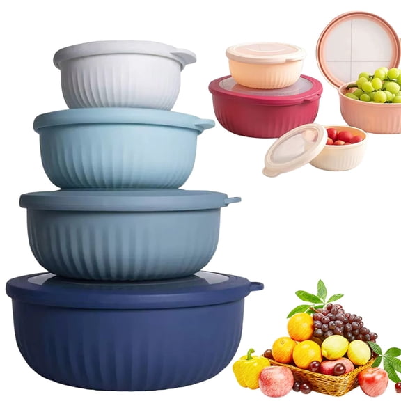 ZFSBZBS Bowls with Lids- Wide and Deep Nesting Plastic Small Mixing Bowl Set with Lids, 4 Piece Set - Deep Bowls, Blue