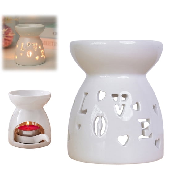 ZFSBZBS Ceramic Essential Oil Burner,Tealight Wax Warmer with Candle Spoon,Aromatherapy Essential Tealight Candle Holder for Home Bedroom Decor,Christmas Housewarming Gift,8.5x7cm/3.34x2.75in