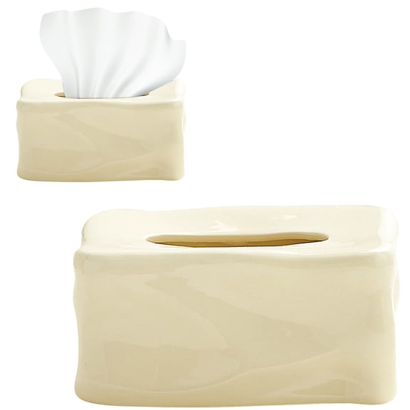 ZFSBZBS Ceramic Tissue Box Cover, Carved Flowers Large Square Tissue Box Holder Decorative for Bathroom, Vanity, Kitchen Countertop, Bedroom Night Stands, Office Desk Top,White