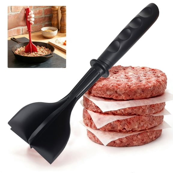 ZFSBZBS Meat Chopper, Heat Resistant Hamburger Grinder Kitchen Meat Masher Nylon Ground Beef Smasher, Non Stick Potato Masher Easy Mixing & Dishwasher Safe,Black