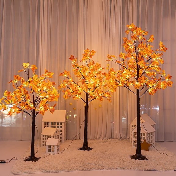 ZFSBZBS Fall Decorations for Home, 1 Pack 26.8" 96 LED Artificial Fall Lighted Maple Tree with Pumpkins for Indoor Outdoor Party Thanksgiving Autumn Table Decor