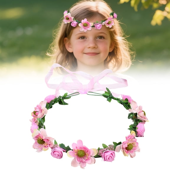 ZFSBZBS Flower Crown, Bohemian Wreath for Girls Floral Tiara, Wedding Headband, Bride Bohemian Wreath/Baby Shower/Photo/Toddler,Pink