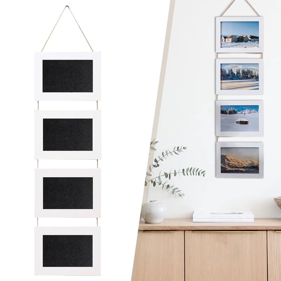 ZFSBZBS Hanging Picture Frames,4 Openings Collage Photo Frames Casual Style Engineered Wood Frames for Vertical Pictures for Wall Decor,White