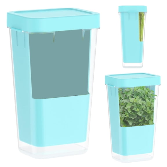ZFSBZBS Herb Keeper with Stripper,Moisture-Proof Seal Plastic Cilantro Storage Spices Container for Refrigerator,Large Capacity Vegetable Keeper for Herb,Spices,Blue