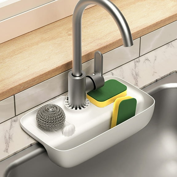 ZFSBZBS Kitchen Sink Storage Rack Anti-splashing Draining Basket for Faucet Guard Adjustable Sink Board Protector for Kitchen Bathroom Use,White
