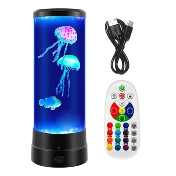 ZFSBZBS Lamp LED Jelly Fish Lava Light Lamp With Remote USB Powered Aquarium Sensory Lights With 17 RGB Color Realistic Tank Light For Living Room Bedroom Decor,Black,28.5*10.5cm