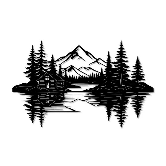 ZFSBZBS Mountain View Metal Wall Decor,Black Line Tree Painting Wall Art,Home Wall Décor,Living Room Bedroom Garden Home Decor Sculpture,15.75 x 9.72 In Black