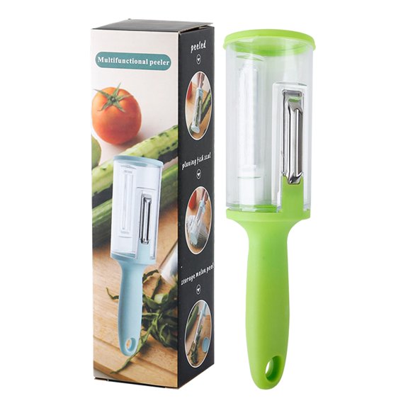 ZFSBZBS Multifunctional Vegetable and Fruit Peeler with Storage Box,Blue Splash-resistant Peeling Knife for Fish Scale Removal and Corn Stripping,Kitchen Gadget for Home Use,Green