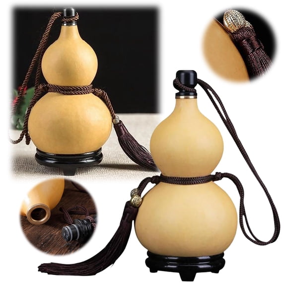 ZFSBZBS Natural Dried Gourd Water Bottle with Lid - Beeswax Anti-Seepage, Decorative Chinese Pumpkin Design for Outdoor Activities and Home Decor