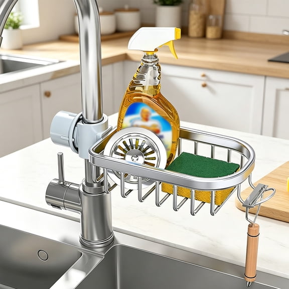 ZFSBZBS Over Sink Organizer for Sponge & Dishcloth - No Drill Faucet Caddy (Fits 0.7"-1.1" Taps), Rust-Proof Aluminum | Modern Kitchen Drain Rack