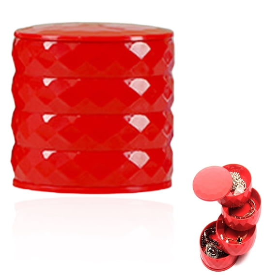 ZFSBZBS Resin 4 Layer Jewelry Box,Small Jewelry Storage Box Earring Holder Rotating Travel Jewelry Tray Jewelry Organizer Hanger Red
