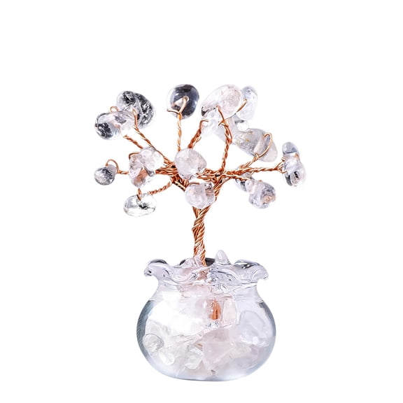 ZFSBZBS Rose Quartz Crystal Tree,Romantic Office Desk Bedroom Decor,Handmade Copper Wire in Crackle Ceramic Base,Spiritual Gift for Her,White