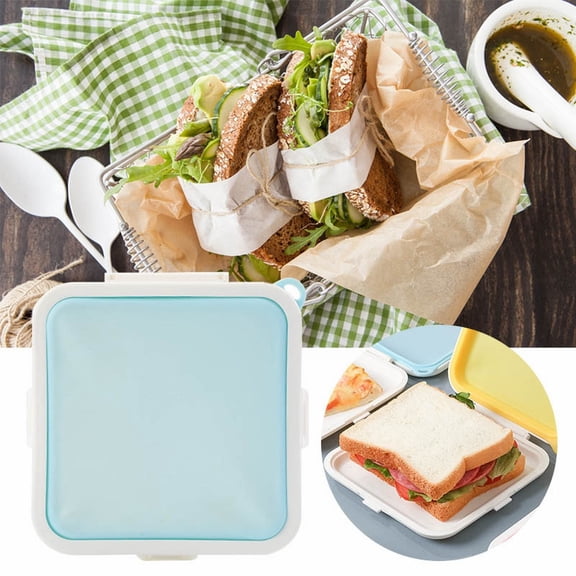 ZFSBZBS Sandwich Containers, Silicone Sandwich Storage with Snap-Off,Sandwich Box for Lunch,Leakproof, Reusable Plastic Sandwich Holder for Fruit,Salad,Snacks and Food Storage,Blue