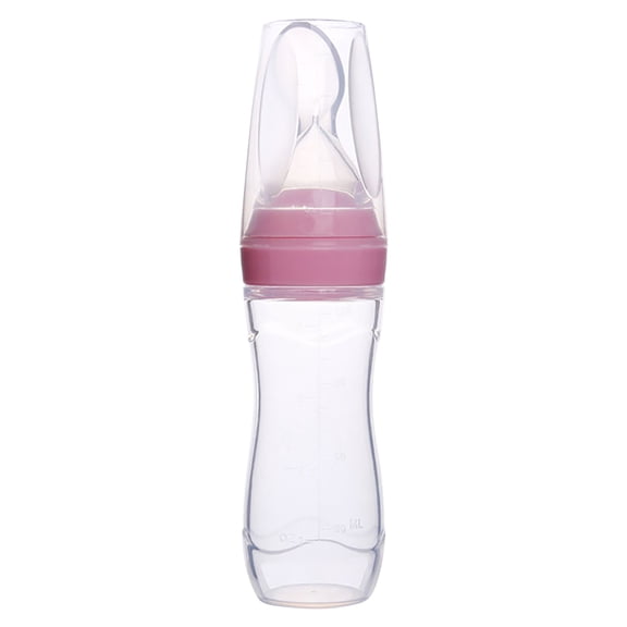 ZFSBZBS Silicone Food Dispensing Spoon,Squeeze Feeder with Spoon - Spoon Bottle for Infant - Infant Spoon Feeder BottleSolid Food Feeder,Pink