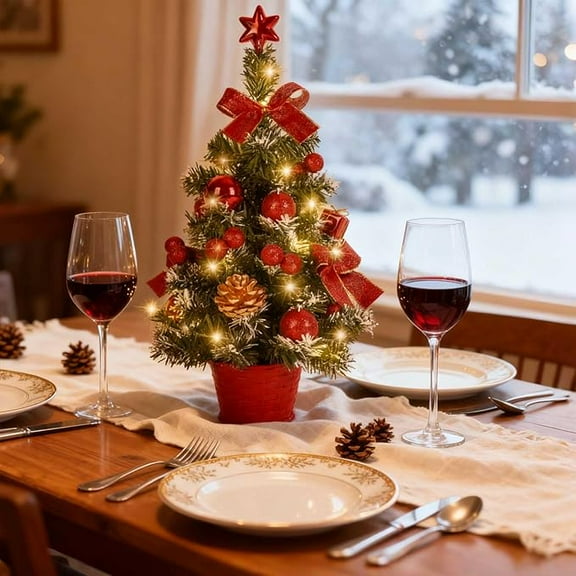 ZFSBZBS Small Christmas Tree Tabletop - Artificial Mini Xmas Tree in Pot for Table Desk Mantel Decor 20cm Red