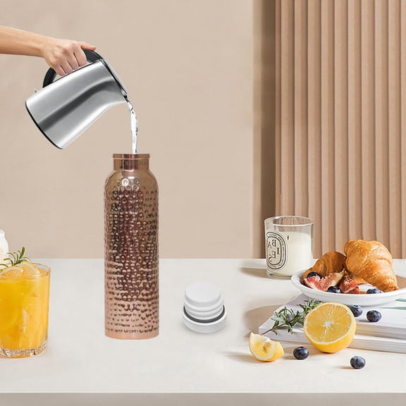 ZFSBZBS Stainless Steel Water Bottle for Drinking – Hammered Ayurvedic Copper Water Bottle – Handcrafted Leak-Proof Vessel, Reusable, BPA-Free & Travel Friendly,Gold