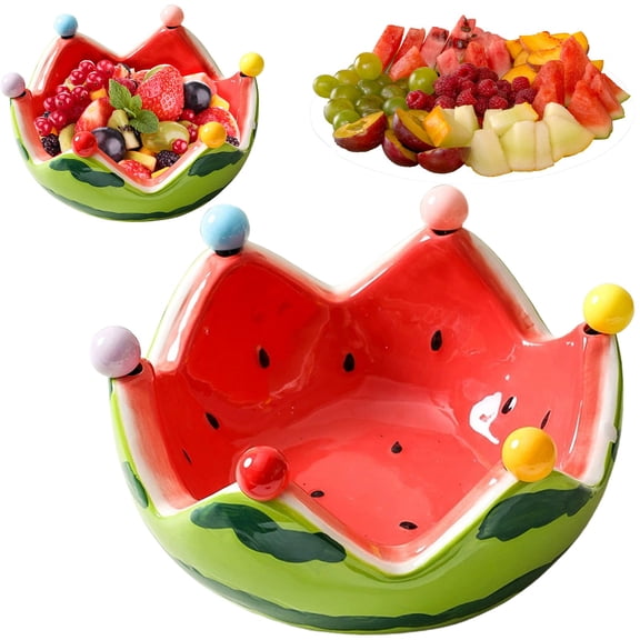 ZFSBZBS Watermelon Ceramic Fruit Bowl ,Large Capacity Salad Bowl Suitable For Kitchen And Home Use Decorative Bowls For Snacks Desserts And Candies,Red