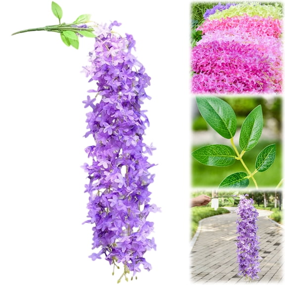 ZFSBZBS Wisteria Hanging Flowers, Wisteria Garland with 5 Branches Realistic Silk Hanging Flowers for Decoration, Wedding Arch, Party Backdrop, and Home Wall Decor