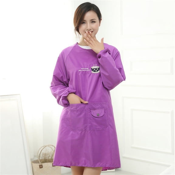 ZFSBZBS Women Kitchen Apron with Big Pockets,Chef Long Sleeves Waterproof Apron for Cooking Baking Cleaning Work