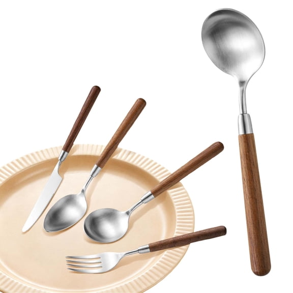 ZFSBZBS Wood Handle Flatware Set,Heavy-Duty 304 Stainless Steel Cutlery for Rust Resistant Daily Dining,Dinner Knife Fork Spoon for 1,Rustic Silverware for Home Camping Travel,18.4cm/7.24in
