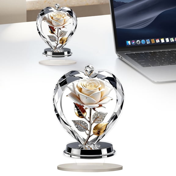ZFSBZBSCrystal Red Rose Bouquet Figurines Glass Flowers with Stems Valentines Anniversary Rose Gifts for Girlfriend Wife,White Crystal Rose in Glass Ring Collectible Figurines Forever Roses Decor