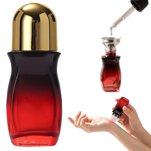 ZFSBZBSGlass Roll On Bottles - Empty Refillable Rollerball Containers for DIY Deodorant, Essential Oils, Perfume & Skincare Making,Gold+Red,30ML