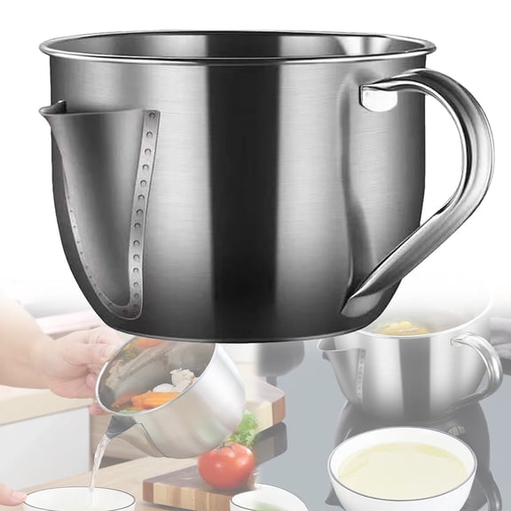 ZFSBZBSStainless Steel Fat Separator Bowl, Large Gravy Separator Bowl With Handle Round Shape,500ml Capacity for Healthy Cooking Reduce Fat Intake