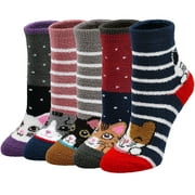 ZFSOCK 5 Pairs Women Fuzzy Socks Cute Cat Pattern Cozy Plush Sleeping Slipper Socks Winter Warm Soft Fluffy Crew Socks