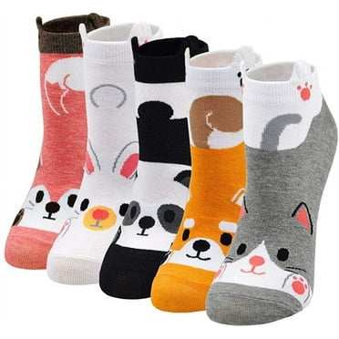 3 Pairs Toe Socks Calf Length Funny Feet Animal Womens Striped Toe ...