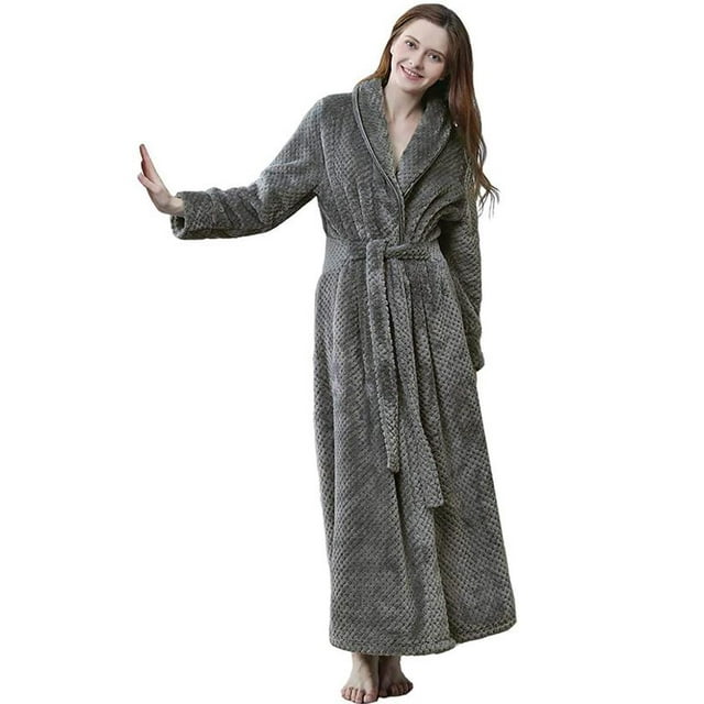 ZFSOCK Fleece Robe for Women Soft Warm Long Plush Bathrobe Slim Elastic ...