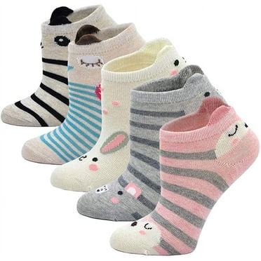 ZFSOCK Kids Girls Ankle Socks Low Cut Cotton Funny Novelty Animal Short Socks 5 Pairs