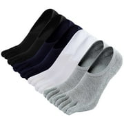 ZFSOCK No Show Socks for Men Running Toe Socks Non Slip Invisible Low Cut Sock Cotton Five Finger Liner Sox , 4 Pairs, Size 10-12